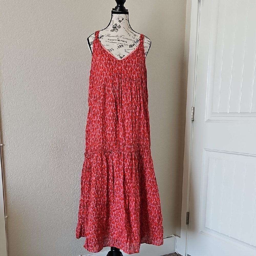 Joie Orange and Red Tiered Ruffled Sundress